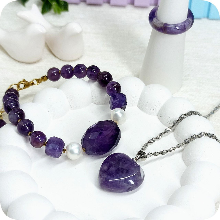 دستبند آمیتیست تراش و مروارید