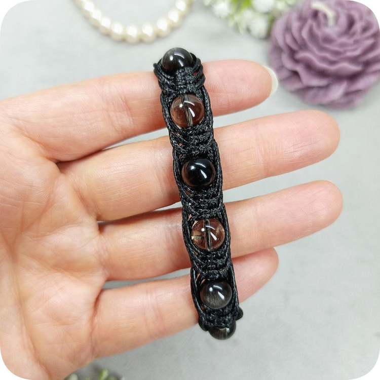دستبند محافظ کوارتز دودی و ابسیدین