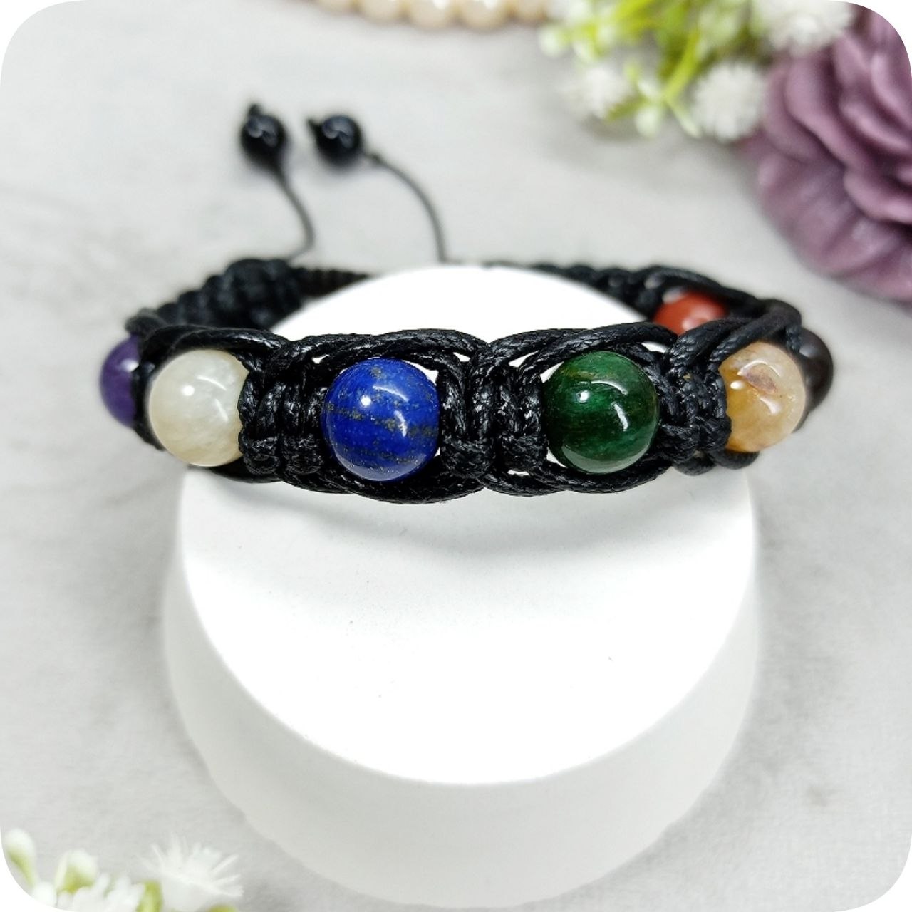 دستبند هفت چاکرا تراش کروی